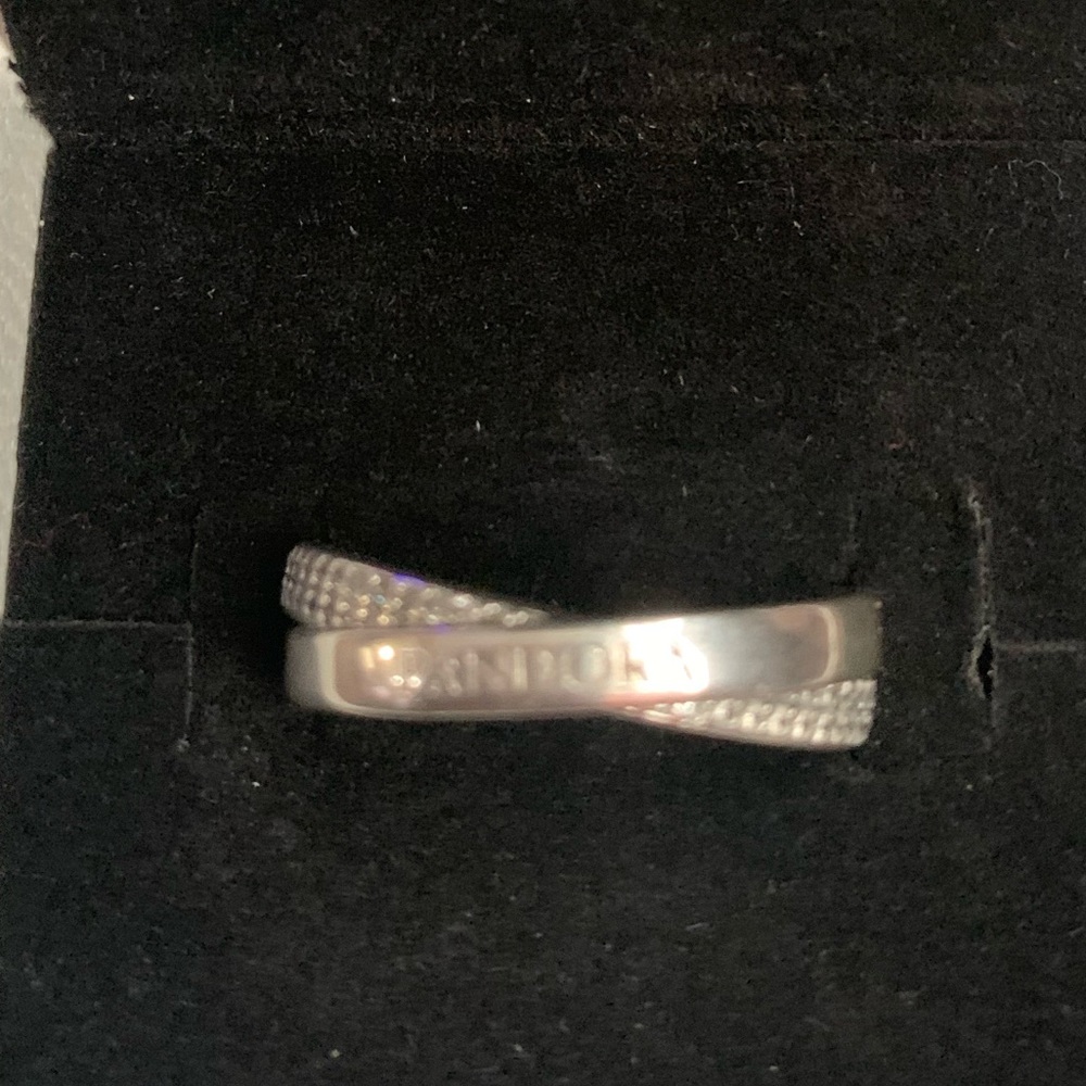 Pandora CZ promise ring with pink stones.